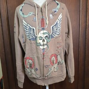 Vintage Rare Marc Ecko Cut & Sew Skull Serpent Lion Embroidered Zip Hoodie